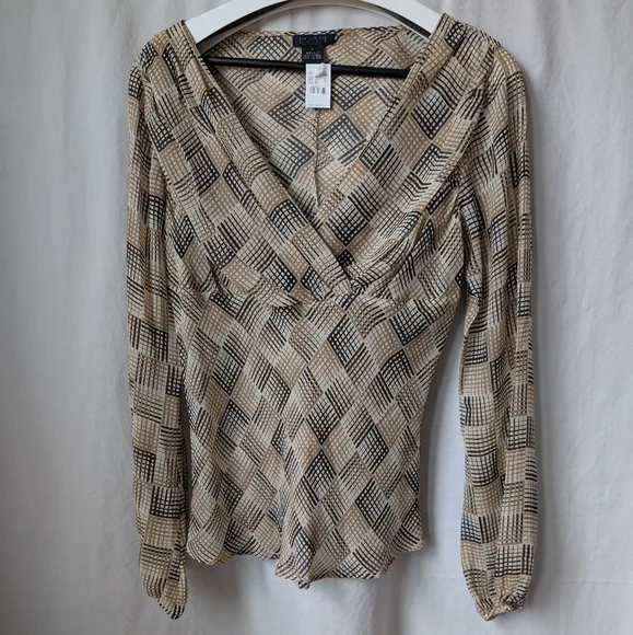 NWT 100% Silk The Limited Brown Babydoll V-neck Top Blouse Large Wrap Y2K VTG - Picture 5 of 5